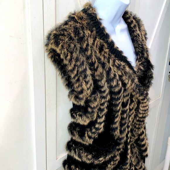Mushka By Sienna Rose Rabbit Fur Black And Tan Vest Cardigan With Pockets Size S - Picture 14 of 14
